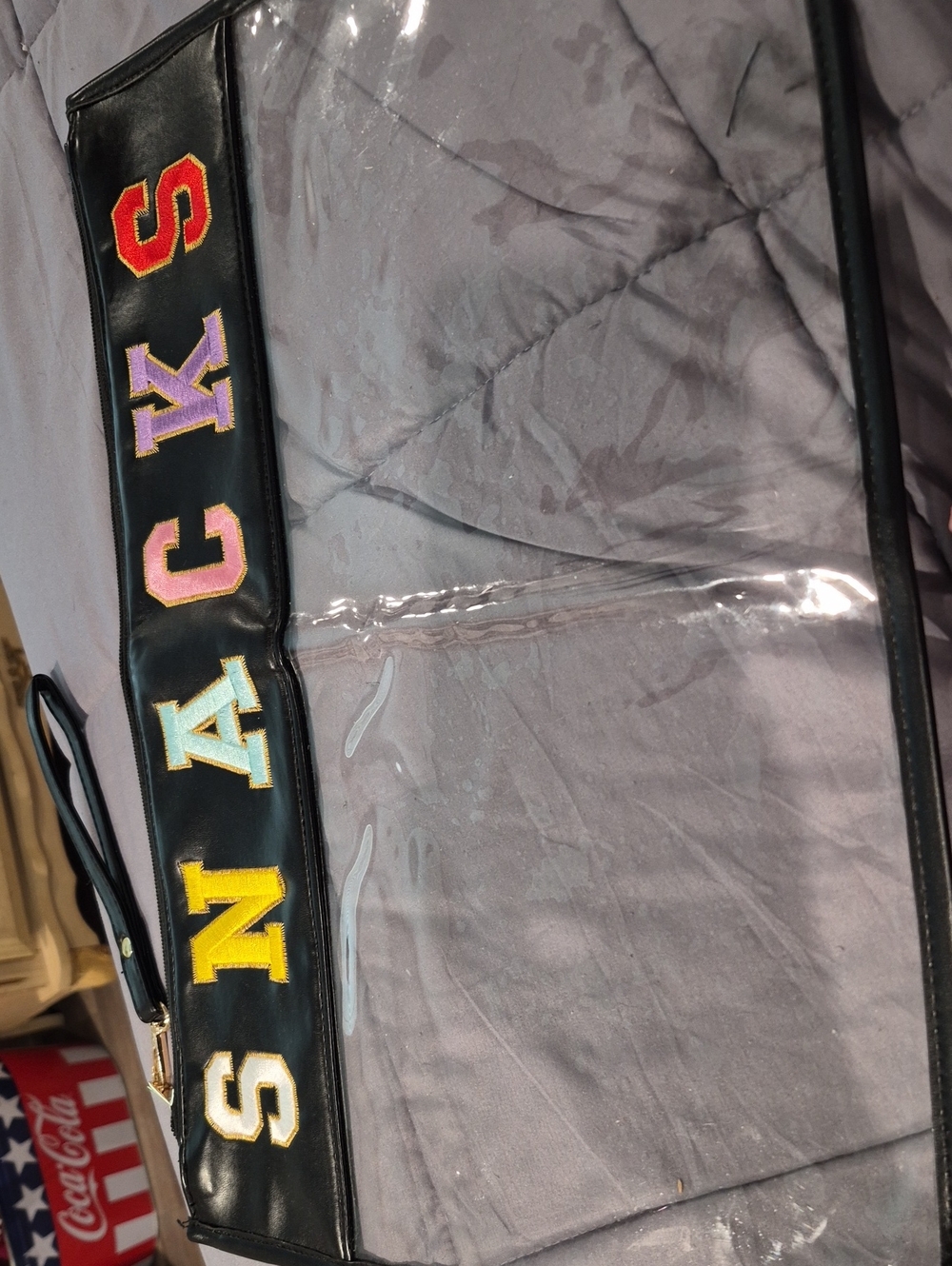 Clear PVC Tote with Black Trim and Multicolor Lettering